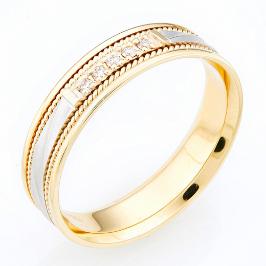 Кольцо из комбинированного золота 585 пробы c 5 бриллиантами Л06149916 фото 1
