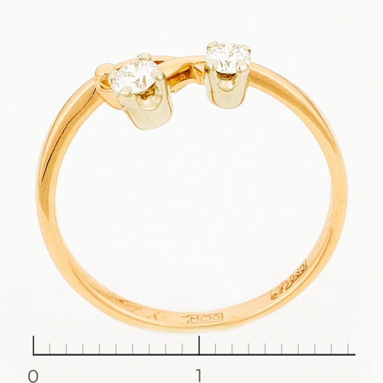 Кольцо из комбинированного золота 585 пробы c 2 бриллиантами, Л30130247 за 9415