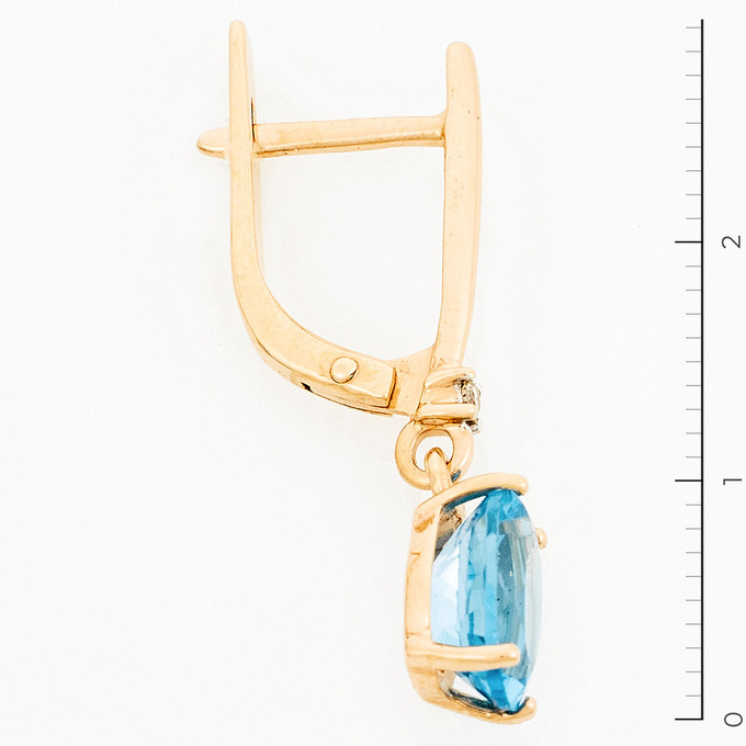 Серьги золото, 585, 2 к.,3,13 гр. (чистый вес 3,12 гр.) со следами износа; 2 Бриллиант Кр57 7/6 вес 0,024 ct, 2 Топаз