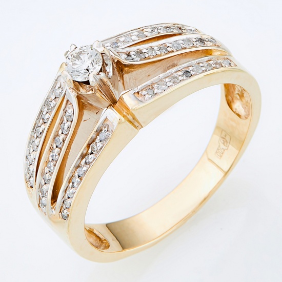 Кольцо из комбинированного золота 500 пробы c 1 бриллиантом и 48 упр. огр. бриллиантами