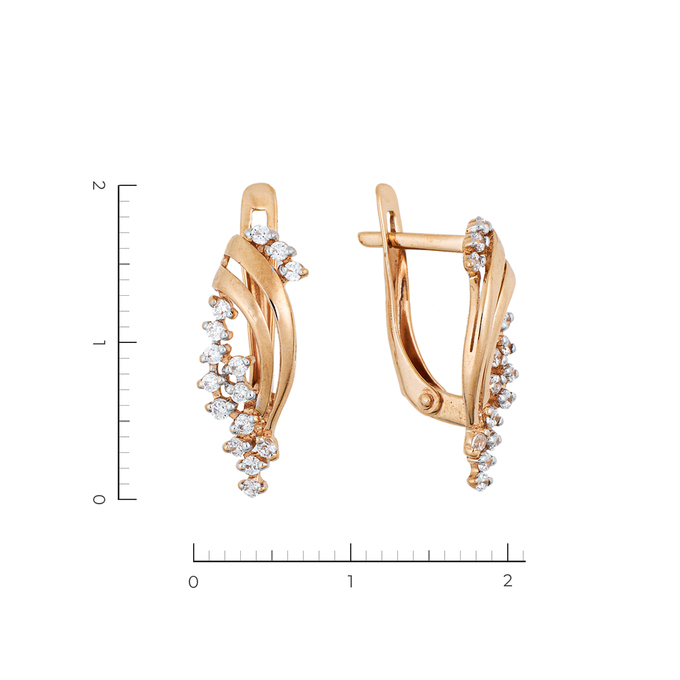 Серьги из красного золота 585 пробы c 30 фианитами