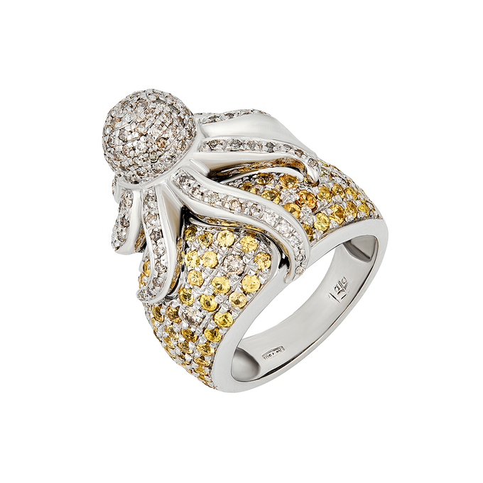 Кольцо из золота 750 пробы c бриллиантами и цветными сапфирами, Л 6402 4061 за 290000