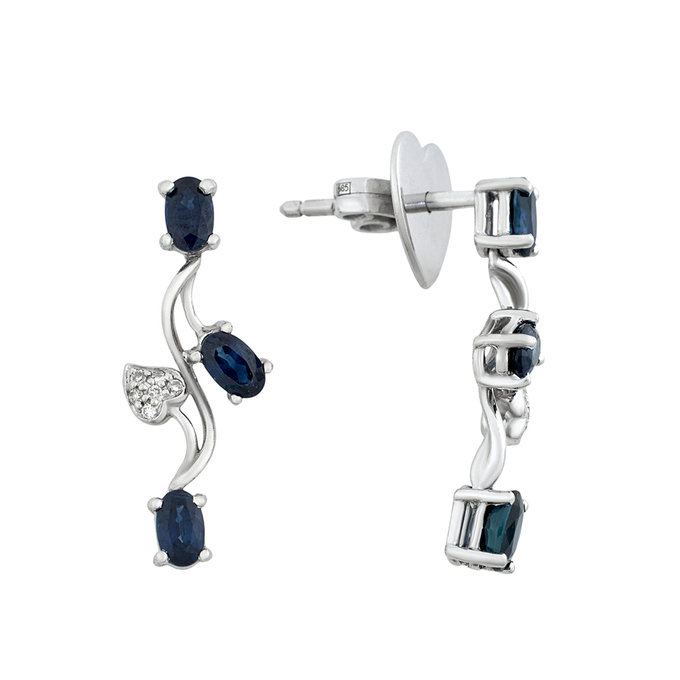 Серьги из золота 585 пробы c сапфирами и бриллиантами, Л 0503 9237 за 60750