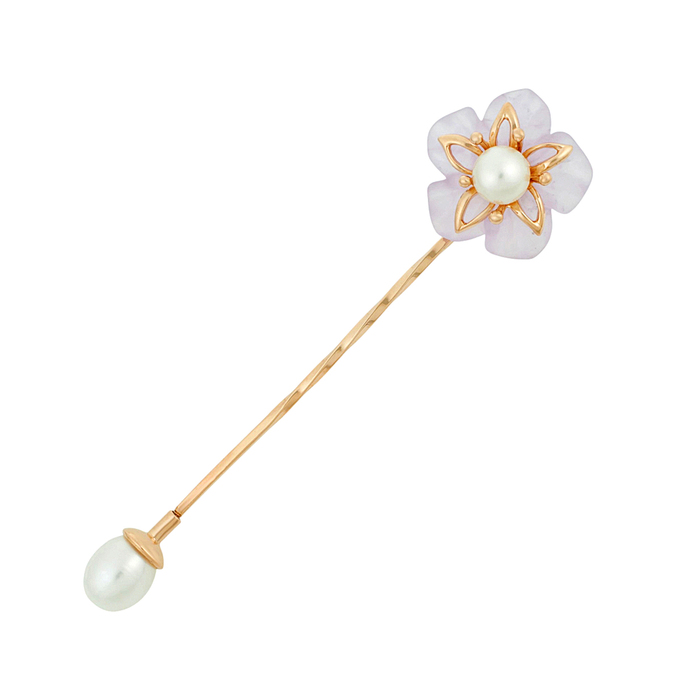 Булавка из золота 585 пробы c культивированным жемчугом и аметистом, Л 2812 1043 за 41920