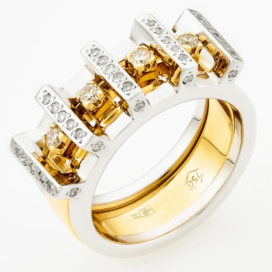 Кольцо из комбинированного золота 750 пробы c 39 бриллиантами, Л28079530 за 112050