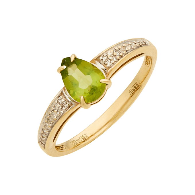 Кольцо из золота 585 пробы c хризолитом и бриллиантами, Л 2810 8785 за 34320