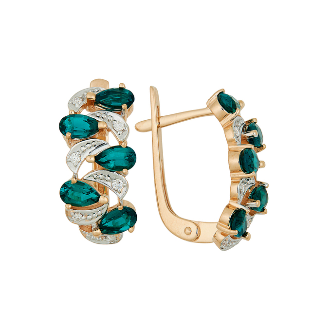 Серьги из золота 585 пробы c бриллиантами и синтетическими изумрудами, Л 2908 6660 за 53120