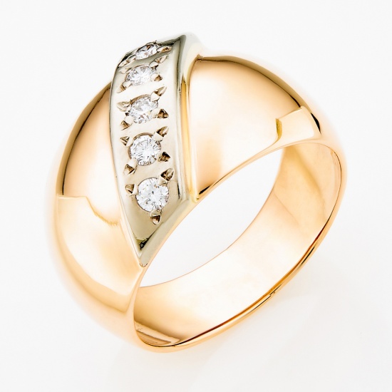 Кольцо из комбинированного золота 583 пробы c 5 бриллиантами