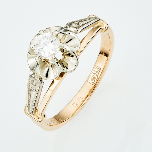 Кольцо из комбинированного золота 583 пробы c 1 бриллиантом Л12071538 фото 1