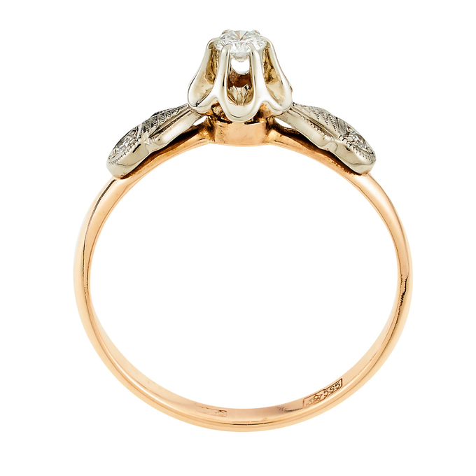 Кольцо из комбинированного золота 585 пробы c 3 бриллиантами