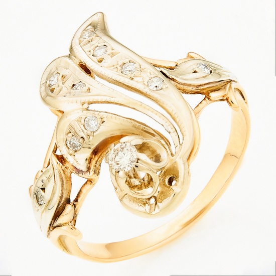 Кольцо из комбинированного золота 585 пробы c 11 бриллиантами, Л48048980 за 45600