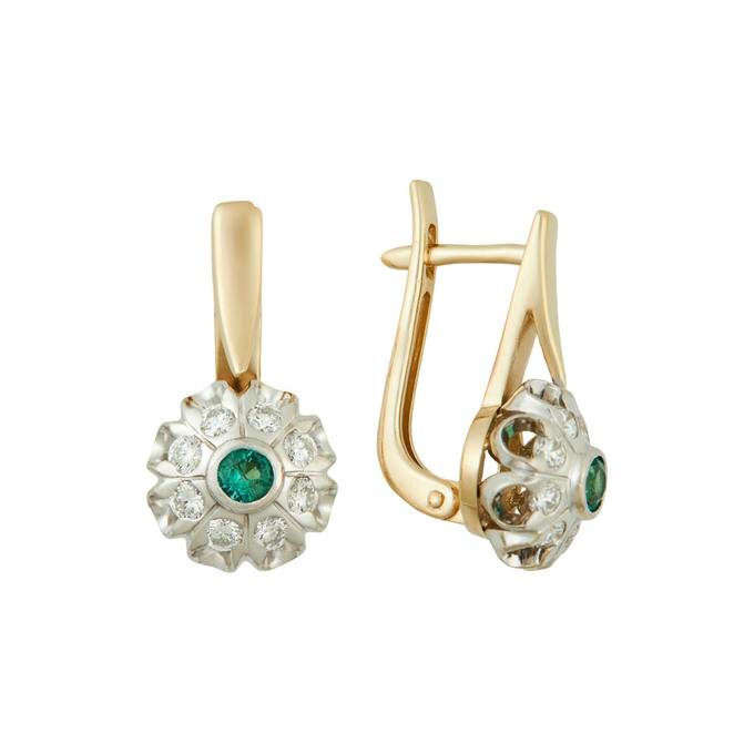 Серьги из золота 585 пробы c изумрудами и бриллиантами, Ц О007 2646 за 58000