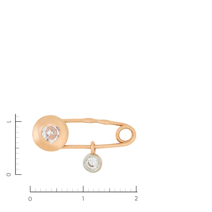 Булавка из красного золота 585 пробы c 2 фианитами