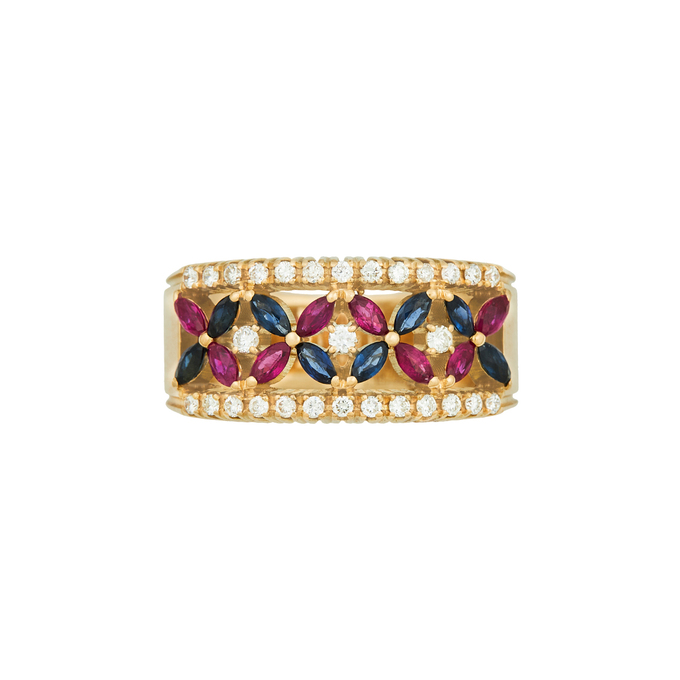 Кольцо из золота 750 пробы c сапфирами, рубинами и бриллиантами, Л 1905 9131 за 122850