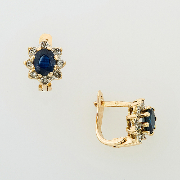 Серьги из золота 585 пробы c сапфирами и бриллиантами, Ц О007 1963 за 37600