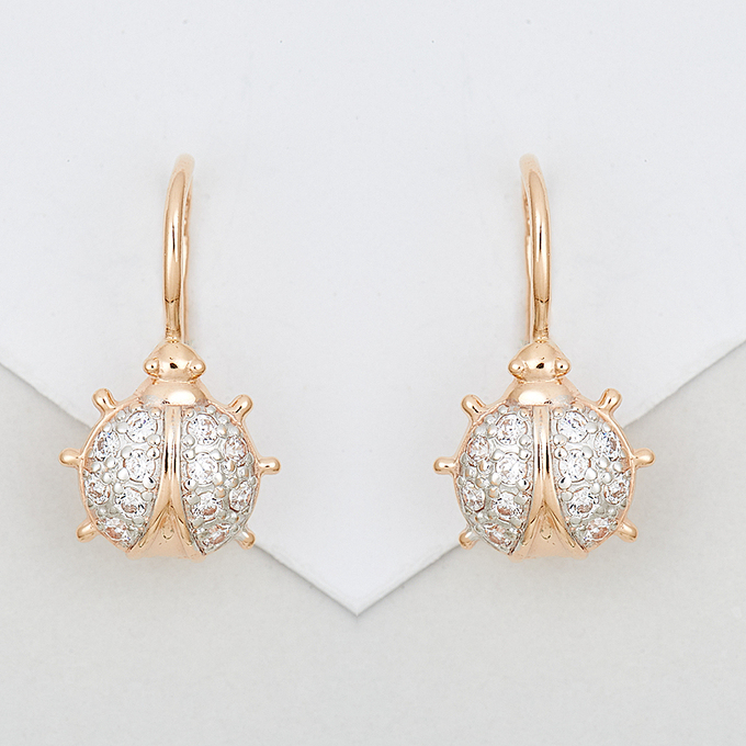 Серьги из красного золота 585 пробы c фианитами