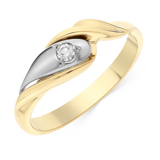 Кольцо из комбинированного золота 750 пробы c 1 бриллиантом 078967 фото 1