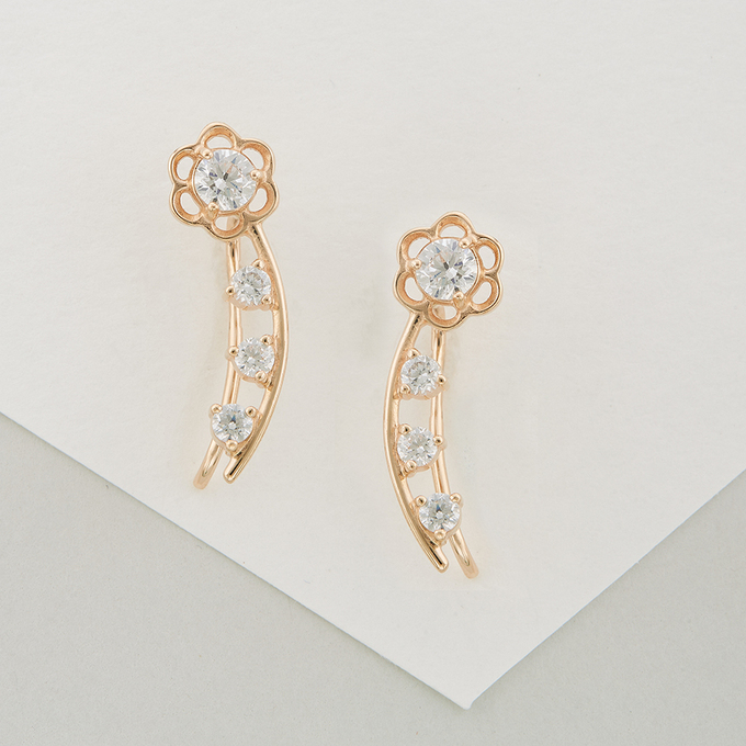 Серьги из красного золота 585 пробы c фианитами