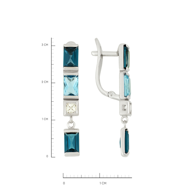Серьги из золота 585 пробы c топазами, топазами Лондон и фианитами, Ц О007 2432 за 44380