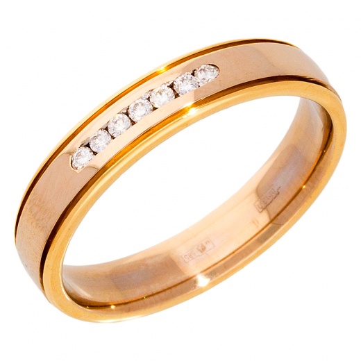 Кольцо обручальное из комбинированного золота 585 пробы c 7 бриллиантами 006928 фото 1