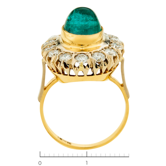 Кольцо из желтого золота 750 пробы c 14 бриллиантами и 1 изумрудом, Л28084911 за 200000