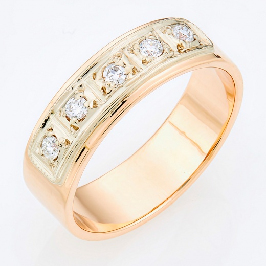 Кольцо из комбинированного золота 585 пробы c 5 бриллиантами Л05129207 фото 1