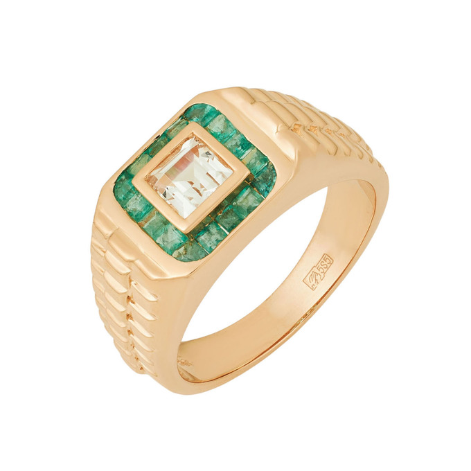 Кольцо из золота 585 пробы c топазом и изумрудами, Л 6602 8078 за 101000