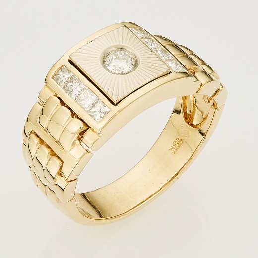 Кольцо печатка из комбинированного золота 750 пробы c 9 бриллиантами Л57022647 фото 1