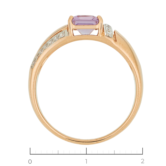 Кольцо из красного золота 585 пробы c 1 аметистом и 26 фианитами, Л 2414 3007 за 17600