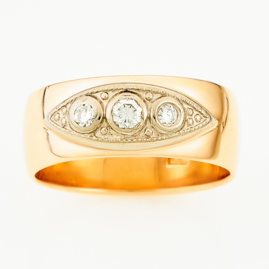 Кольцо из комбинированного золота 583 пробы c 3 бриллиантами
