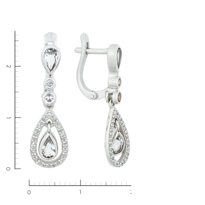 Серьги из золота 585 пробы c 30 бриллиантами и 8 кварцами