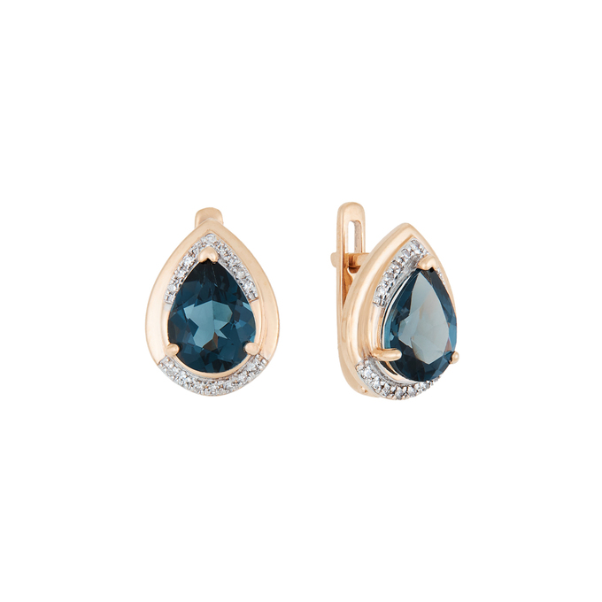 Серьги из золота 585 пробы c бриллиантами и топазами, Л 2912 8840 за 29200