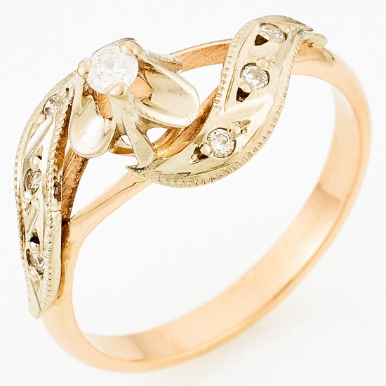 Кольцо из комбинированного золота 585 пробы c 7 бриллиантами, Л64014450 за 14750