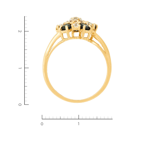 Кольцо из желтого золота 585 пробы c 11 бриллиантами и 5 сапфирами, Л35061952 за 26100