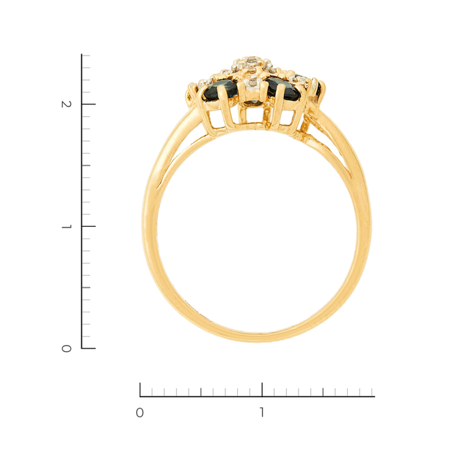 Кольцо из желтого золота 585 пробы c 11 бриллиантами и 5 сапфирами, Л 3506 1952 за 26100