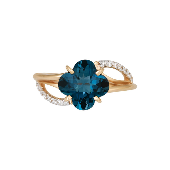Кольцо из золота 585 пробы c топазом Лондон и фианитами, Л 2011 0304 за 31100