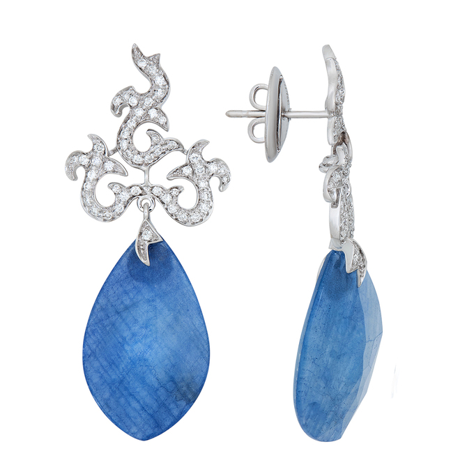 Серьги из золота 750 пробы c бриллиантами, кварцами, цветными сапфирами и дуплетами, Л 2415 0376 за 252000