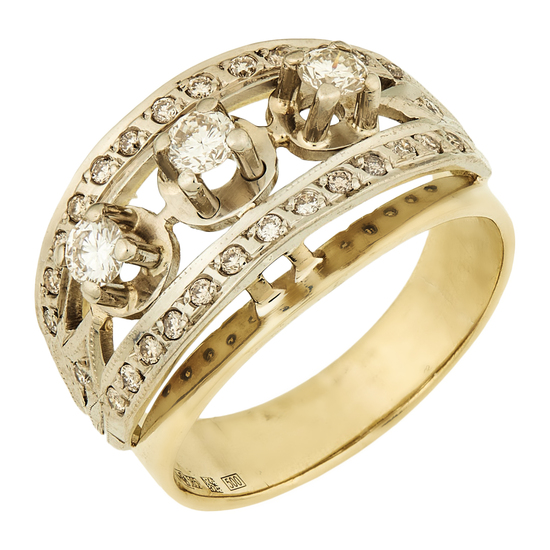 Кольцо из комбинированного золота 585 пробы c 31 бриллиантами, Л53017858 за 57500