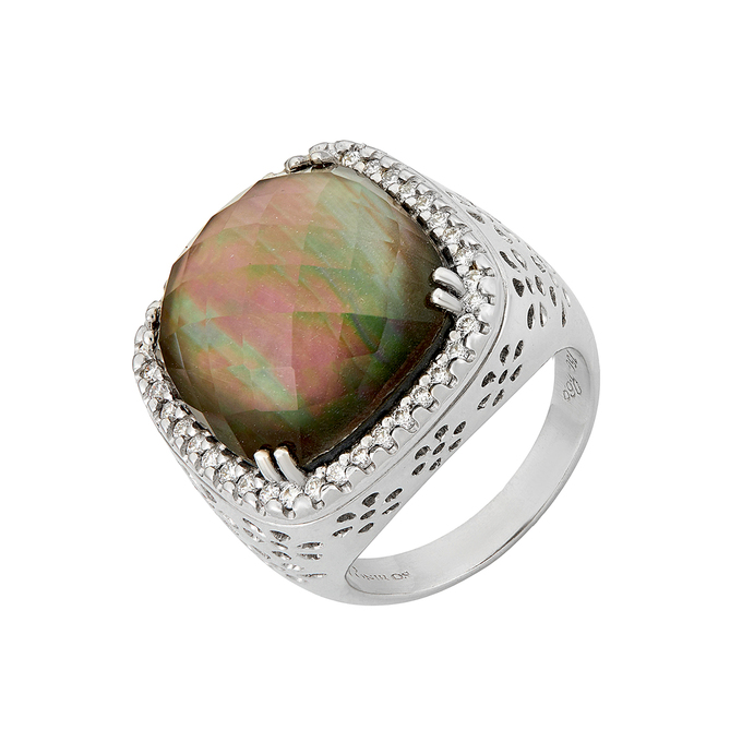 Кольцо из золота 750 пробы c бриллиантами, перламутром и кварцем, Л 2809 3591 за 189000