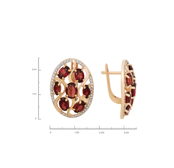 Серьги из золота 585 пробы c гранатами и фианитами, Ц О007 0871 за 92160