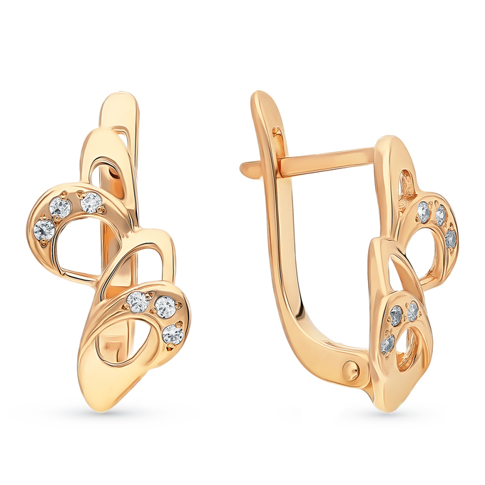 Серьги из красного золота 585 пробы c фианитами