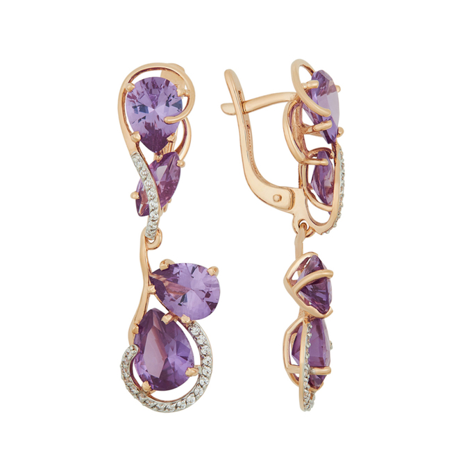 Серьги из золота 585 пробы c фианитами и корундами