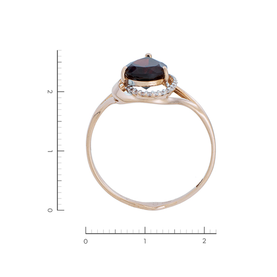 Кольцо из красного золота 585 пробы c 1 гранатом и 21 фианитами, Л20104070 за 18000