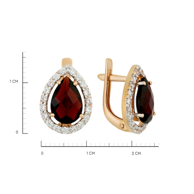Серьги из золота 585 пробы с гранатами и фианитами, Ц О007 4139 за 36000