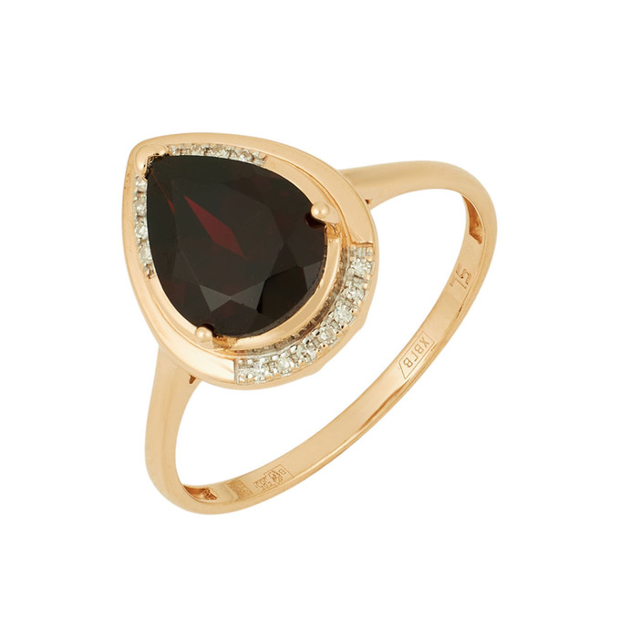 Кольцо из золота 585 пробы c гранатом и бриллиантами