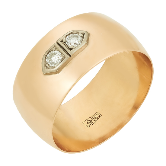 Кольцо из комбинированного золота 583 пробы c 1 бриллиантом, Л47092360 за 54320