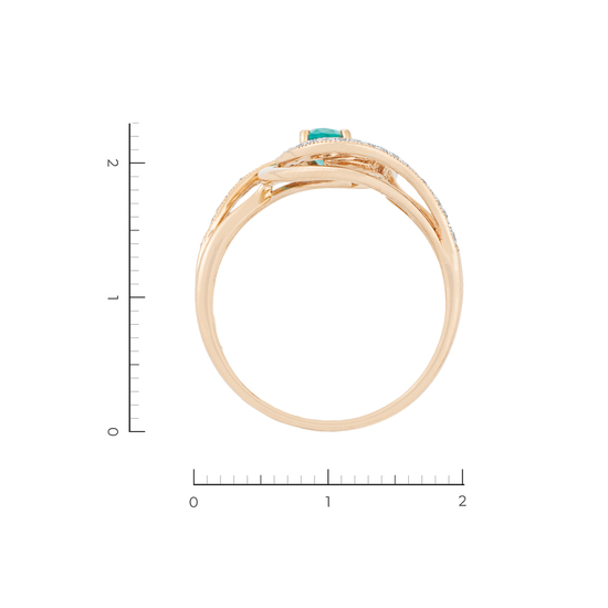 Кольцо из красного золота 585 пробы c 1 изумрудом и 42 бриллиантами, Л22117973 за 23450