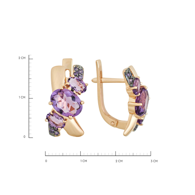 Серьги из золота 585 пробы c аметистами и фианитами, Л 4107 3996 за 43520