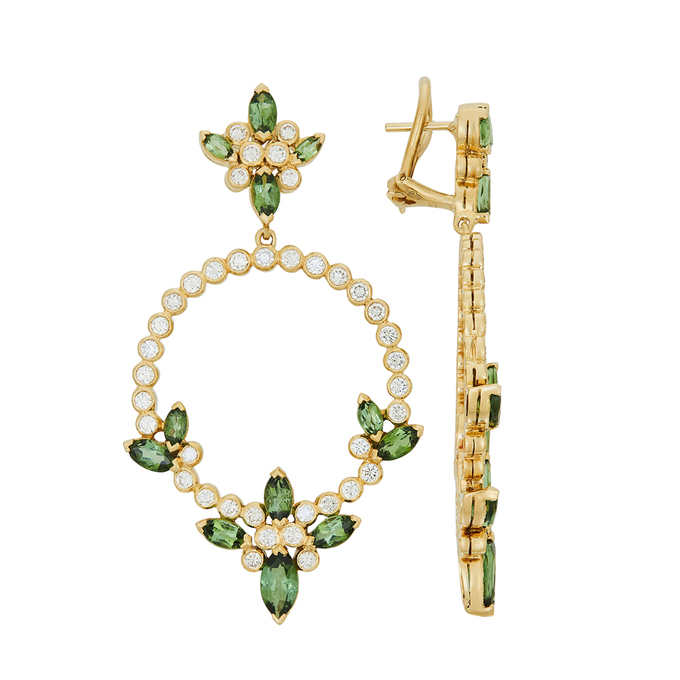 Серьги из золота 750 пробы c турмалинами и бриллиантами