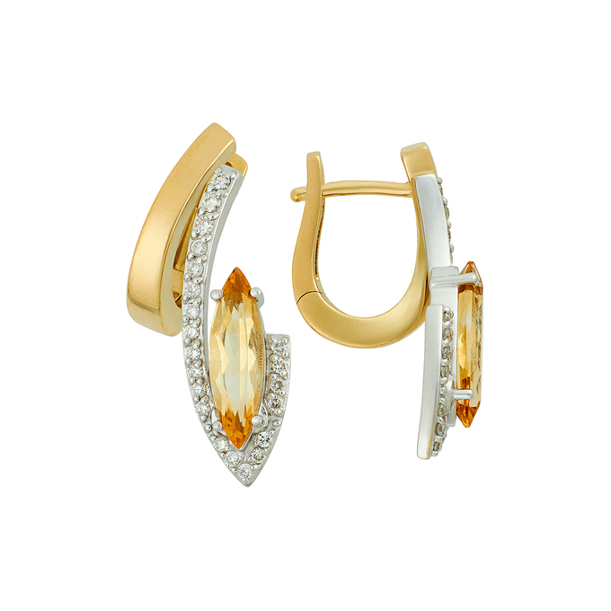 Серьги из золота 750 пробы c цитринами и бриллиантами